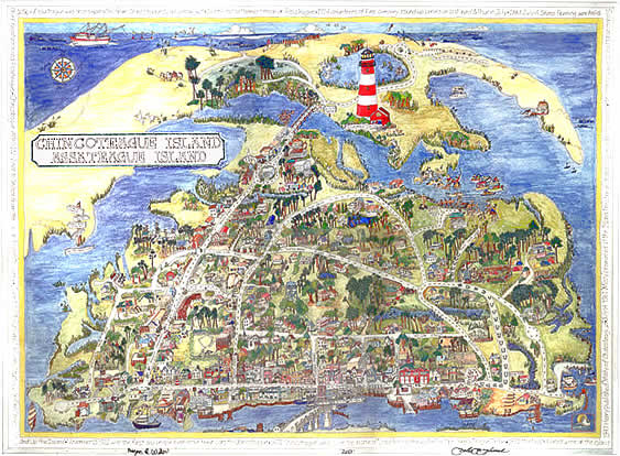 Original Chincoteague Assateague Island Lithograph Map